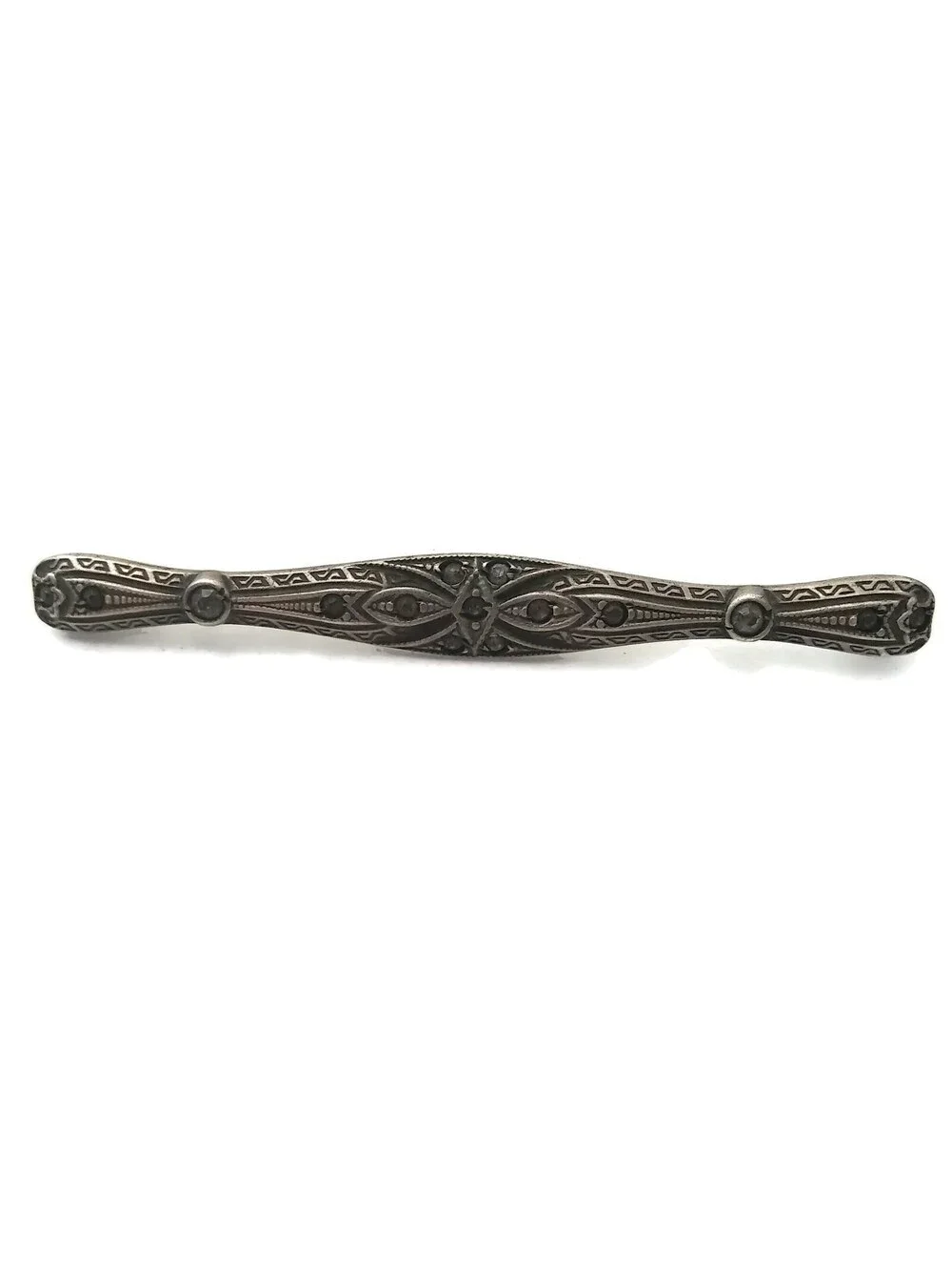 Antique Victorian Sterling Silver Bar Brooch with Tiny Peridot and Stones.